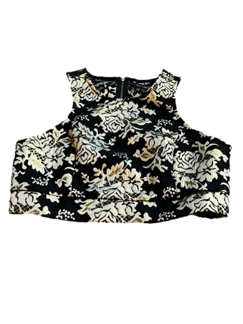 QED LONDON Black & Metallic Gold Jacquard Cropped Tank Top, Evening Wear S/M